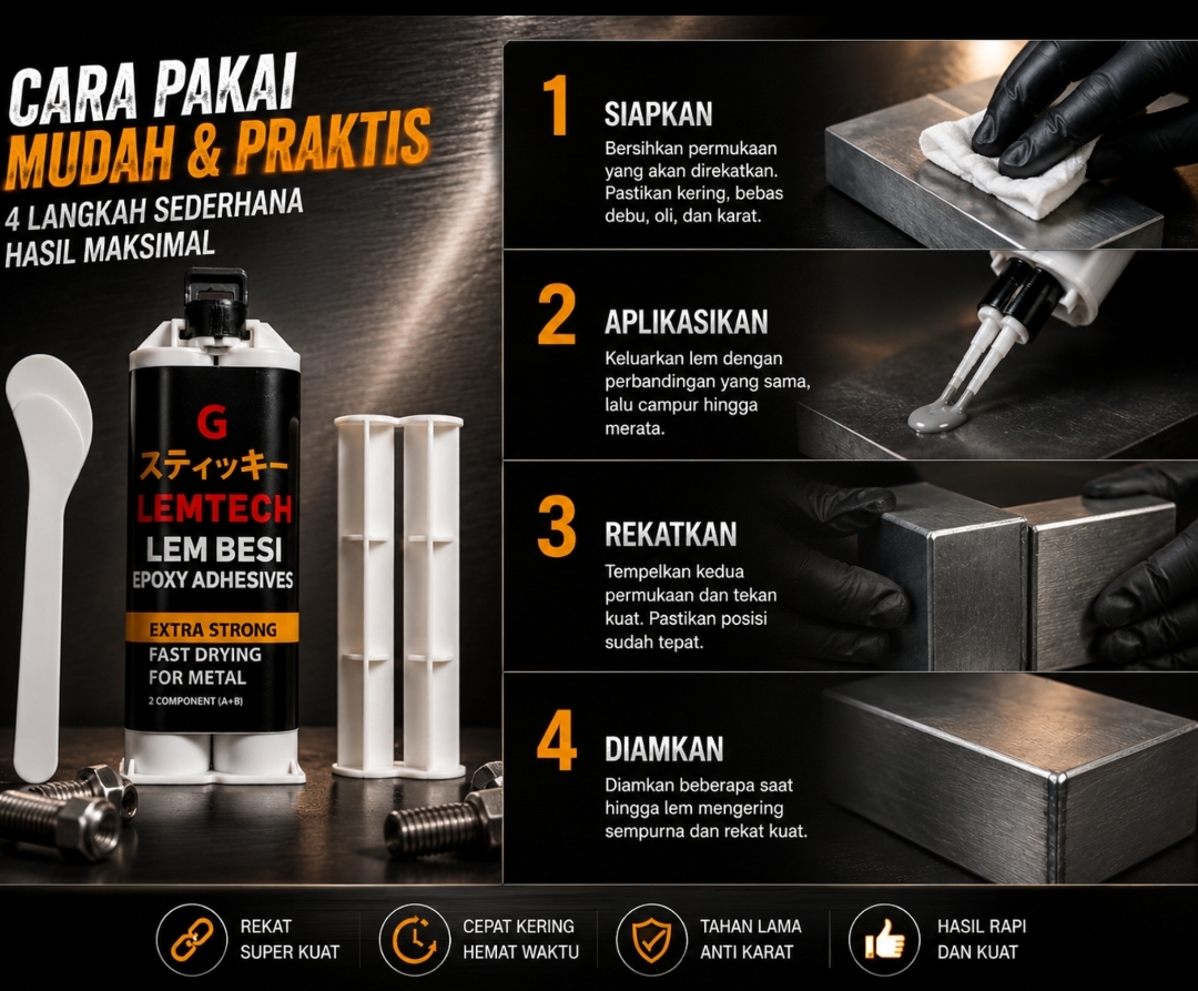 LEMTECH LEM BESI EPOXY 2 KOMPONEN EXTRA STRONG 50 G & 100 G - Gambar 2