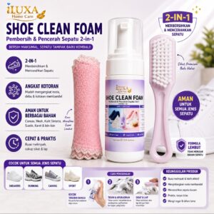 iLUXA Shoe Clean Foam 100 ml – Foam Cuci Sepatu + Sikat + Kain Microfiber | 1 PCS | 6 PCS | 12 PCS