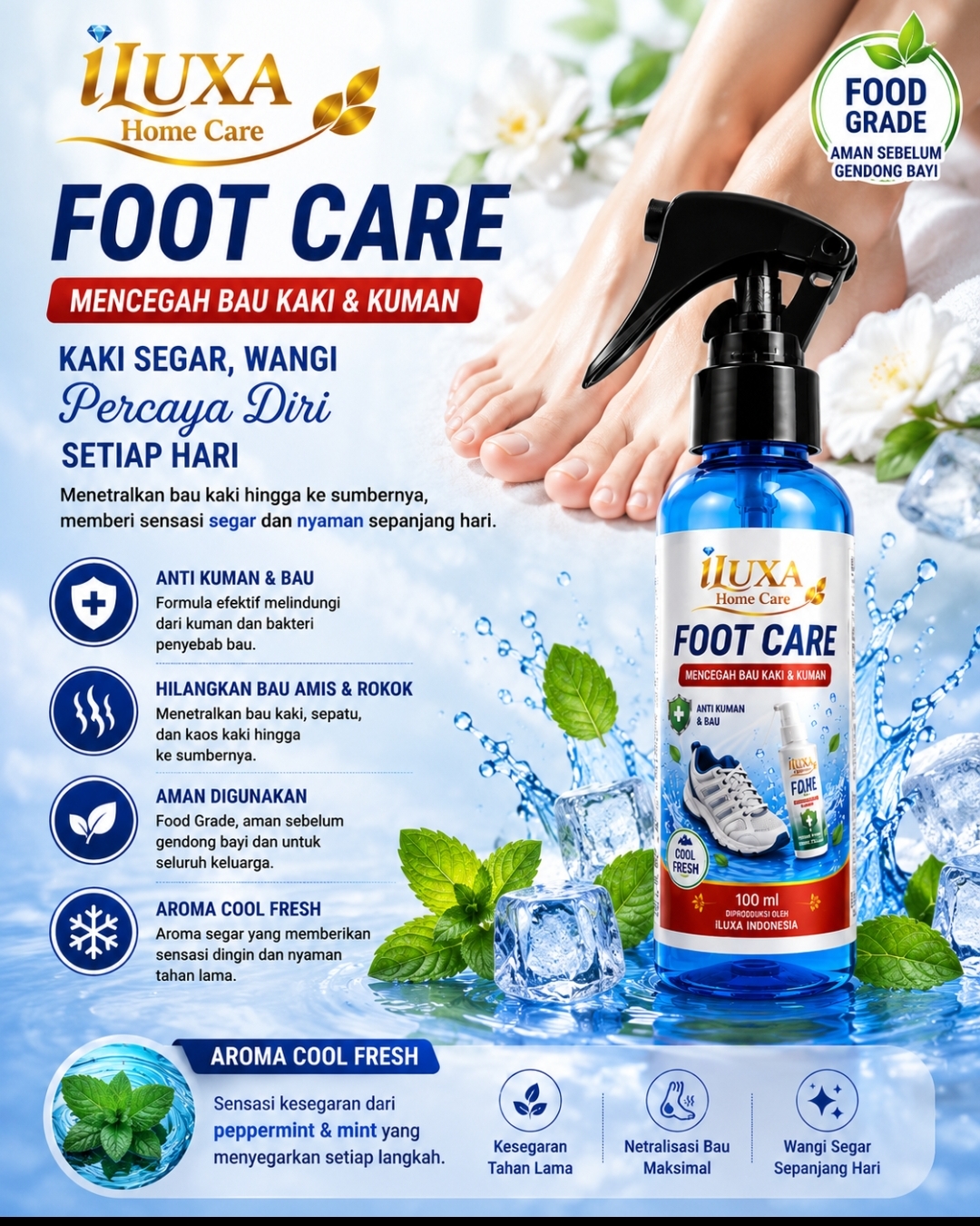iLUXA FOOT CARE Spray – Anti Bau Kaki & Sepatu Cool Fresh 100 ml - Gambar 3