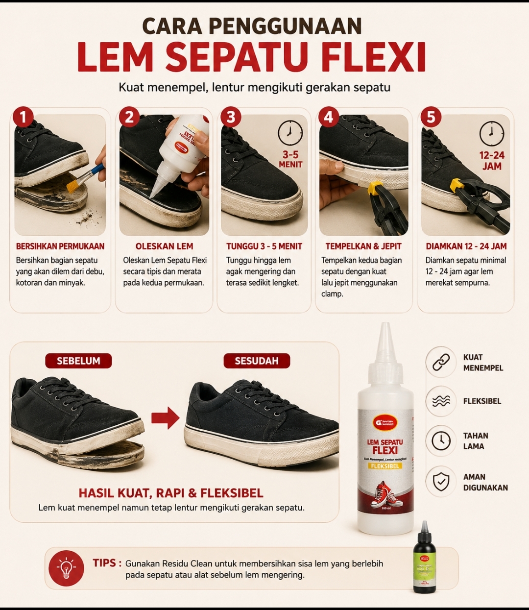 LEMTECH LEM SEPATU FLEXI – Paket Lengkap Lem Sepatu Fleksibel 100 ml - Gambar 5