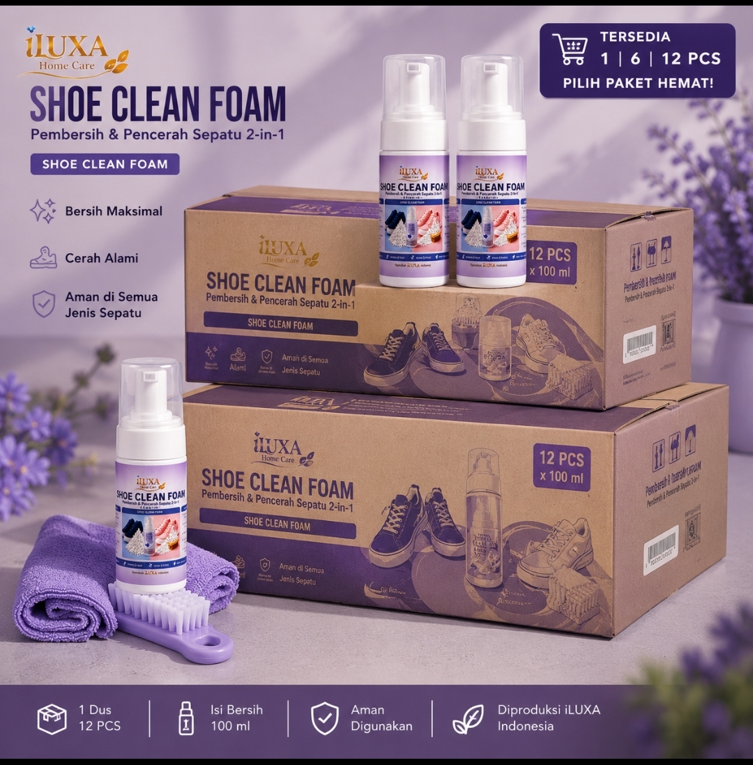 iLUXA Shoe Clean Foam 100 ml – Foam Cuci Sepatu + Sikat + Kain Microfiber | 1 PCS | 6 PCS | 12 PCS - Gambar 8